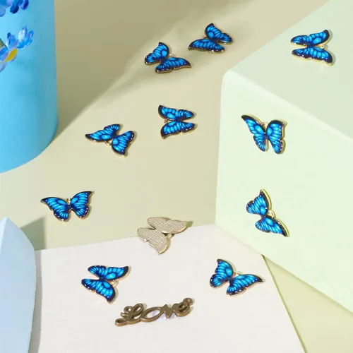 Vista 5 de Colgantes de mariposa de aleación impresa con esmalte, Esmalte, No es una piedra preciosa
