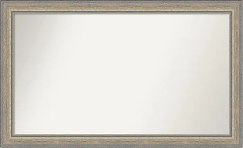 Vista 178 de Amanti Art Espejo de baño plateado para sobre el fregadero, 28 x 37 pulgadas, elegante espejo rectangular de peltre cepillado, marco de madera