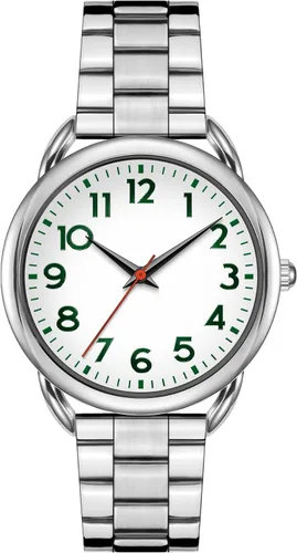 Vista 9 de Bisley Reloj de mujer de 1.378 in de acero inoxidable con cierre magnético, fácil de ajustar, tamaño de muñeca sin herramienta, número arábigo