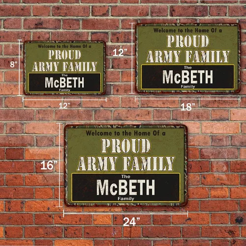 Vista 3 de Chico Creek Signs Letrero de metal con texto en inglés "Your Name Proud Army Family", regalo personalizado de 8 x 12 pulgadas, 108120023001