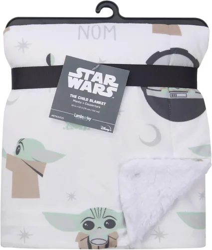 Vista 4 de Lambs & Ivy Star Wars The Child/Baby Yoda/Grogu White Minky/Manta de forro polar para bebé