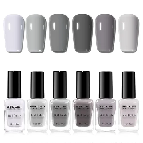 Vista 31 de GELLEN Juego de Esmalte de Uñas en 4 Colores Negro, Blanco, Gris & Base y Capa Superior, Esmalte de Uñas de Tendencia Otoño/Invierno Negro, Blanco