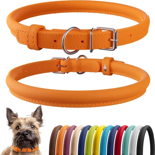 Vista 97 de CollarDirect - Collar de cuero enrollado para perro, collar redondo acolchado suave para cachorro, collar de cuero auténtico hecho a mano