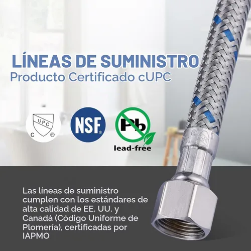 Vista 3 de Líneas de suministro de grifo de 3/8 a 3/8 pulgadas rosca de compresión hembra 1 par, manguera de grifo ARCORA de 9 pulgadas conecta el fregadero