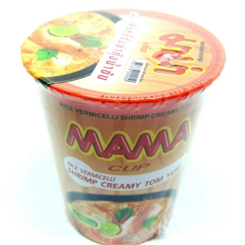 Vista 5 de Paquete de 3 tazas de fideos de arroz con fideos y camarones cremosos sabor Tom Yum de cocción rápida, taza de fideos instantáneos tailandeses