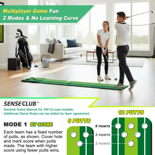 Vista 5 de SENSECLUB Verde de Golf Interior Plegable, Juego de Alfombra de Golf, Regalos de Golf para Hombres con Sistema de Recolección de Bolas