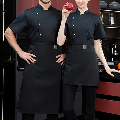 Vista 3 de Chef Uniform for Women Men Chef Jacket Short Sleeve Lightweight Chef Coat Comfortable for Kitchen Cooking
