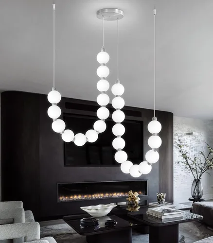 Vista 19 de Candelabros modernos LED regulables, bolas de acrílico, iluminación colgante de techo para sala de estar, comedor, dormitorio, luces colgantes