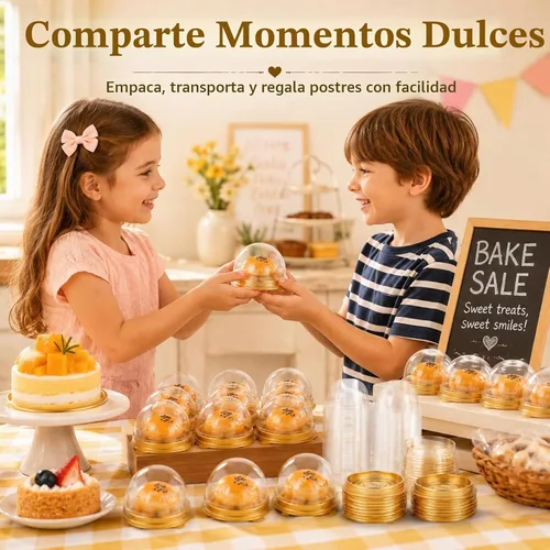 Vista 3 de RHBLME Paquete de 200 mini recipientes para pasteles, cajas pequeñas de plástico transparente para tartas con tapas de cúpula, cajas