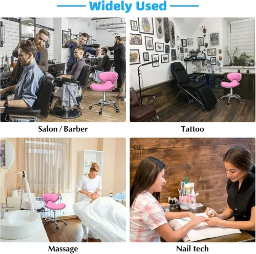 Vista 6 de Taburete enrollable ajustable multiusos con respaldo, silla de spa de dibujo, silla de tatuaje para salón médico, con ruedas giratorias 360