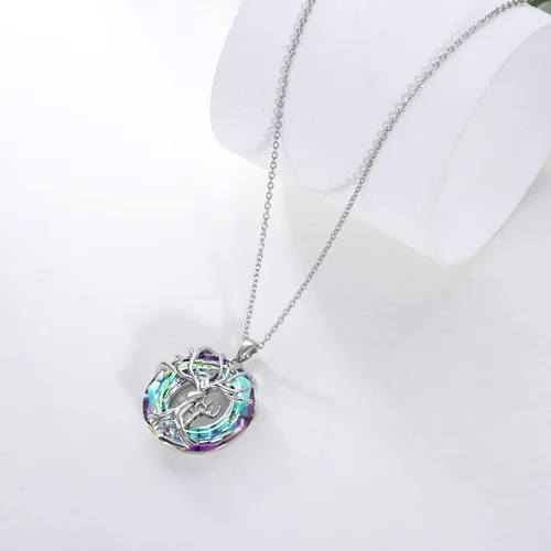 Vista 4 de TOUPOP - Collar de plata de ley con árbol de la vida, madre y 1 niño, 2 niños, 3 niños, collar con dije de árbol genealógico y cristal para el día