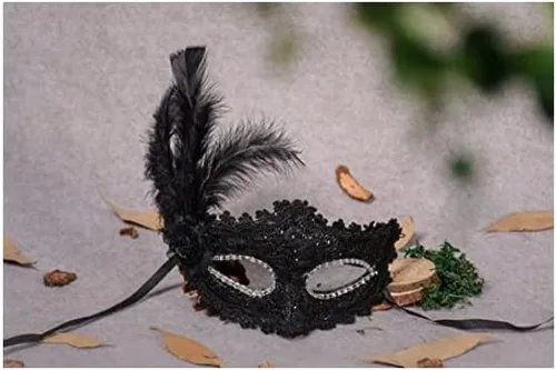 Vista 2 de Veewon - Máscara veneciana de plumas para mujer, para Halloween, mascarada, fiesta de disfraces