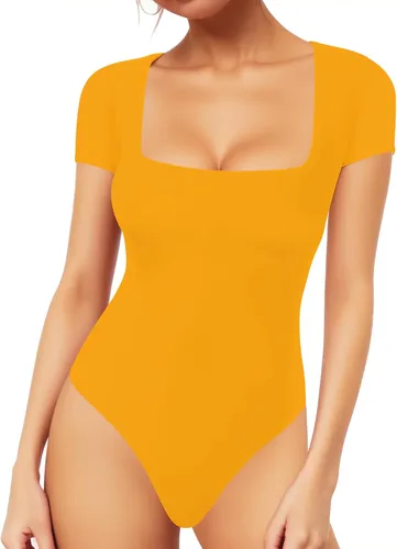 Vista 22 de MANGOPOP - Body de manga corta con cuello cuadrado para mujer