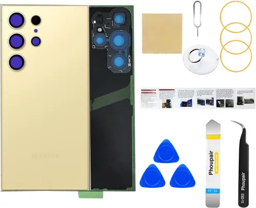 Vista 12 de Reemplazo de cristal trasero para Samsung Galaxy S24 con kit de herramientas de reparación profesional (Amber Yellow)