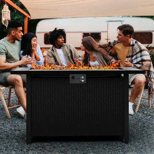 Vista 7 de Mesa para fogata de propano de 44 pulgadas, mesa rectangular de gas para exteriores de 50,000 BTU con tapa, cubierta impermeable, mesa rectangular