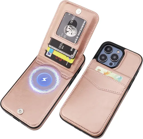 Vista 14 de KIHUWEY Compatible con iPhone 14 Pro Max Funda Cartera Plegable con Soporte para Tarjeta de Crédito, Cierre Magnético de Cuero Premium, Función