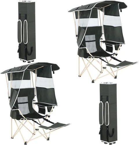 Vista 8 de Silla de camping con toldo, sillas deportivas para adultos, silla de toldo con reposapiés extraíble, silla de pesca en hielo con portavasos