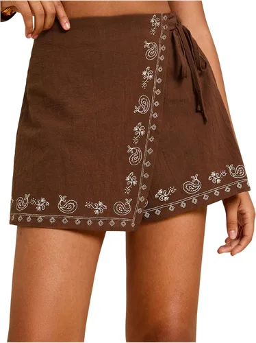 Vista 43 de SweatyRocks Mini faldas bohemias para mujer, pantalones cortos florales con Negro