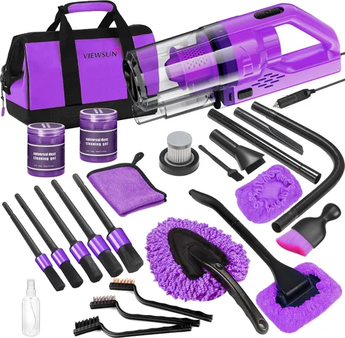 Vista 14 de Kit de Limpieza para Automóvil, Kit de Detallado de Interiores de Automóvil con Aspiradora de Mano de Alta Potencia, Juego de Cepillos de Detallado