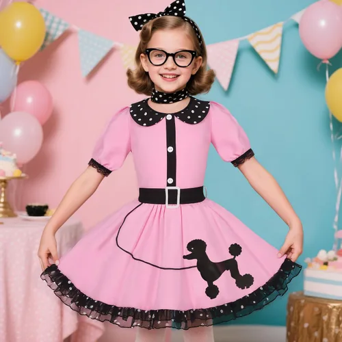 Vista 3 de 50s Costumes for Girls 50s Poodle Dress with Polka-Dot Printed Scarf for Kids Halloween Costume