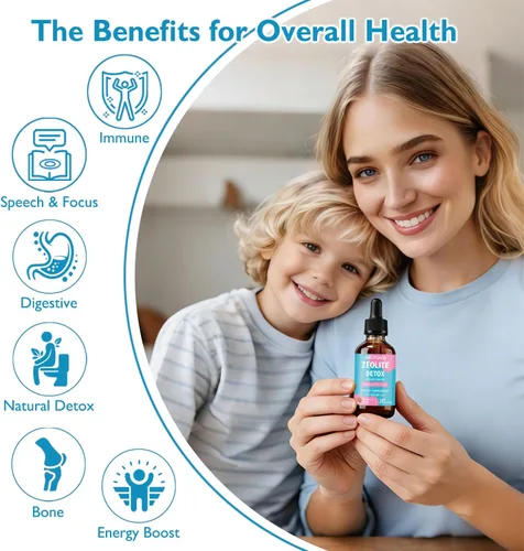 Vista 2 de Zeolite Detox para niños y adultos – Gotas líquidas de zeolita de clinoptilolita pura con vitamina B12, C y D3 – Limpieza diaria suave