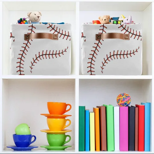 Vista 6 de AUUXVA Cesta de almacenamiento de béisbol, caja de almacenamiento grande con asas, cesta de regalo de Pascua, ideal para bebés y niños, decoración