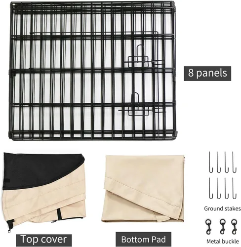 Vista 34 de PETIME - Corral plegable de metal para ejercicio de perros/Parque de juegos para cachorros con 8 paneles para interior/exterior, valla de patio