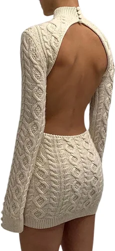 Vista 2 de Vestido ajustado para mujer, estilo casual, de color sólido, sin espalda, sin espalda, de manga larga, mini vestido corto lápiz