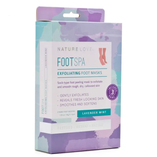 Vista 6 de Nature Love - Mascarilla exfoliante para pies Menta lavanda exfolia suavemente Sin parabenos (3 pares)