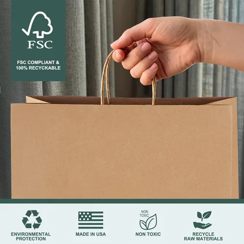 Vista 4 de METRONIC Gift Bags with Handles,16x6x12 Recyclable Brown Paper Bags 50Pcs Marrón