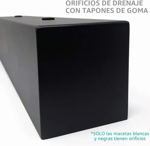 Vista 5 de Buhbo Maceta rectangular moderna de acero tipo artesa de 16 pulgadas, negro Negro Con Drenaje