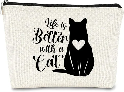 Vista 30 de Regalos de Gatos - Pequeña bolsa de maquillaje, bolsa de cosméticos para amantes de los gatos, bolsa de maquillaje para adolescentes y mujeres, cat 1