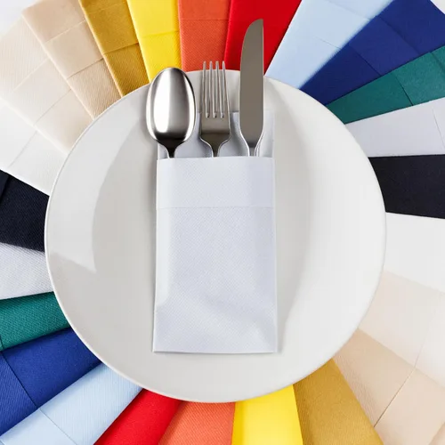 Vista 15 de Servilletas de bolsillo American Homesttead, paquete de 50 unidades, 15.75 x 15.75 pulgadas, papel de lino con tacto airlaid, plegadas con bolsillo