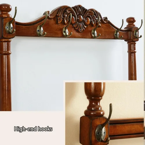 Vista 4 de Perchero de madera maciza, perchero de pie para colgar camisas, chaquetas (marrón)