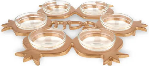 Vista 8 de Impresionante juego de seder de Pascua de granada – Plato artístico de seder con forma de granada y 6 platos de vidrio, cubierta de matzo de seda