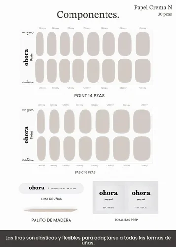 Vista 6 de ohora - Tiras de uñas de gel semicuradas (N papel crema)