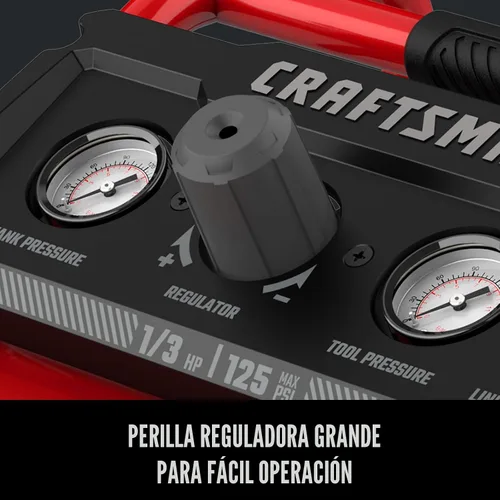 Vista 4 de CRAFTSMAN Compresor de aire, compresor de aire portátil de 2 galones, 1/3 HP máximo 125 PSI sin aceite, peso ligero con kit de accesorios de 10