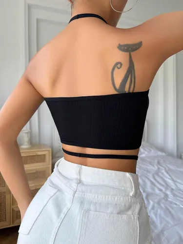 Vista 2 de SOLY HUX Brasier halter cruzado para mujer, sin espalda, bralettes sólidos