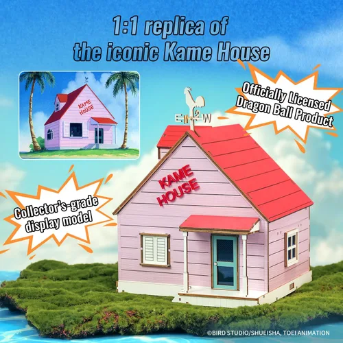 Vista 3 de puremind Dragon Ball Z Kame House - Kit de rompecabezas de madera 3D anime seaside house model, Master Roshi and Turtle standees, nostalgic