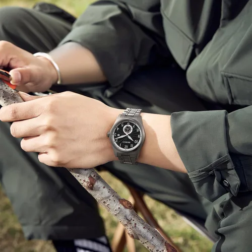 Vista 8 de BERNY Reloj automático de titanio para hombre, relojes de pulsera clásicos de titanio completo