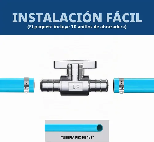 Vista 3 de Paquete de 10 válvulas de cierre recto, válvula de cierre recto Pex de 1/2 pulgada x 1/2 pulgada Pex, válvula de grifo de cuarto de vuelta, cromo