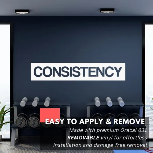 Vista 4 de My Vinyl Story - Adhesivo motivacional para pared, con texto en inglés "Consistency", decoración de vinilo para afirmación positiva, hogar, oficina