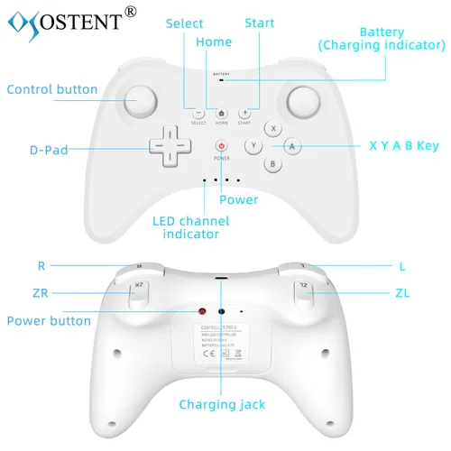 Vista 2 de OSTENT Extensión Wireless Pro Controller para Nintendo Wii U Gamepad Consola Color Blanco
