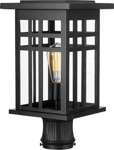 Vista 9 de zeyu Iluminación moderna para exteriores de anochecer a amanecer, luminaria de poste pequeña de 12.2 pulgadas con sensor de fotocélula, lámpara