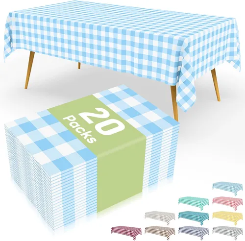Vista 14 de Smiry 8 paquetes de manteles desechables Gingham, 54 x 108 pulgadas, manteles de plástico impermeables rectangulares en diseño a cuadros