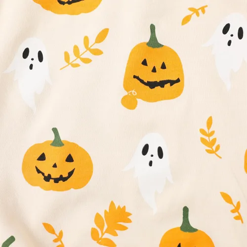 Vista 7 de HILEELANG Sudaderas de Halloween para niños pequeños, de algodón, sin botones, con estampado de calabaza, murciélago, boo, para niños y niñas