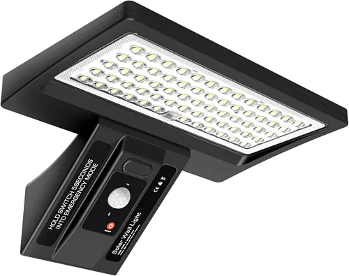 Vista 9 de Lámpara de pared solar para exteriores, 1050 lm IP65 impermeable tipo 2, lente óptica 104 LED, 3 modos de iluminación, luz de pared con sensor