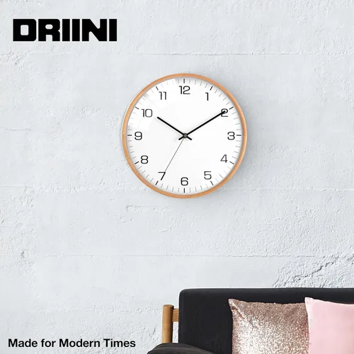 Vista 7 de Driini Reloj de pared analógico de cristal con cúpula (12 pulgadas), marco de madera con cara blanca, moderno, funciona con pilas y manos que