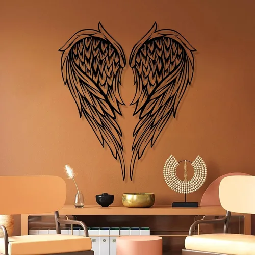 Vista 3 de Cadeali Arte de pared de metal con alas de ángel, decoración de escultura de pared de alas de ángel, decoración de pared de metal, para colgar
