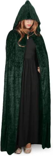 Vista 4 de Disfraz de capa de bruja, máscara, capa con capucha, disfraz, vestido de fiesta de la Noche de Brujas, Estándar, Verde